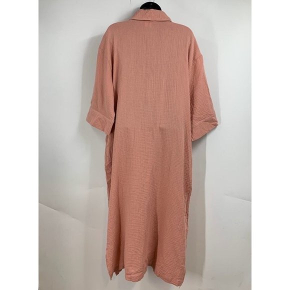 Nordstrom Women's Gauze Cotton Collared Half Sleeve Maxi Dress Size XL - Picture 2 of 13